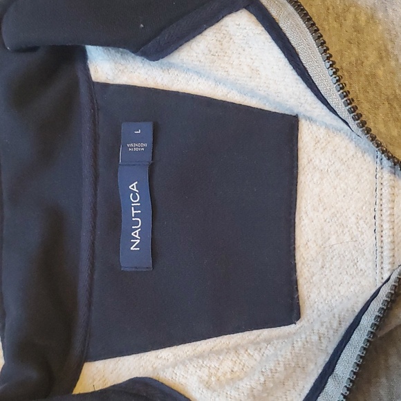 Soft Nautica Quarter Zip, Grey and Navy (Inside Collar, Logo, Panel on Back) - Picture 4 of 9